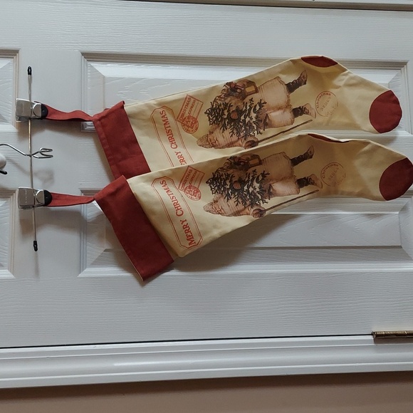 VINTAGE FATHER CHRISTMAS SANTA CLAUS STOCKINGS SET OF 2 - NWOT RARE! - Picture 1 of 15